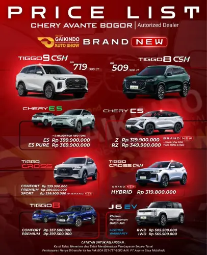 Pricelist Harga Chery serang 2025